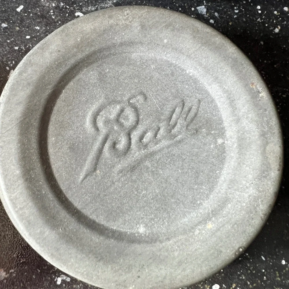 Ball and Atlas‎ Vintage Zinc Canning Jar Lids with Milk Glass Liners Set of 4